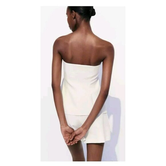 ZARA WOMAN MIXED SATIN EFFECT BUSTIER TOP OYSTER WHITE 2316/600 SZ XS - Picture 5 of 5